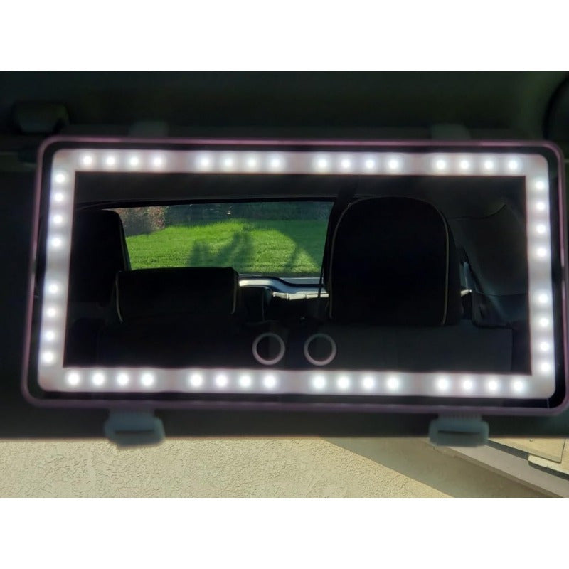 Car mounted makeup mirror, detachable with lights