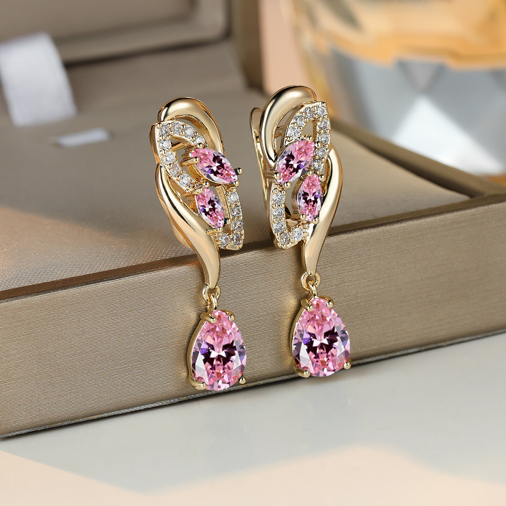 ANGOL Romantic Flower Dangle Earrings for Women - Stainless Steel