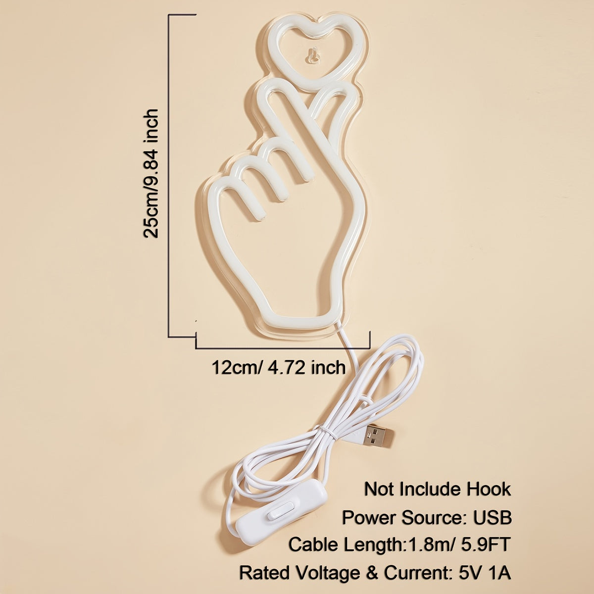 1pc LED Neon Sign Finger Heart Design