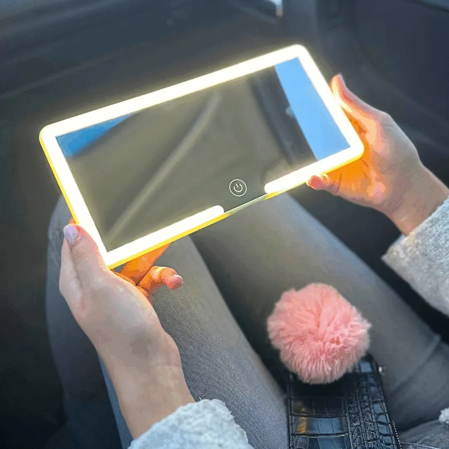 Car mounted makeup mirror, detachable with lights