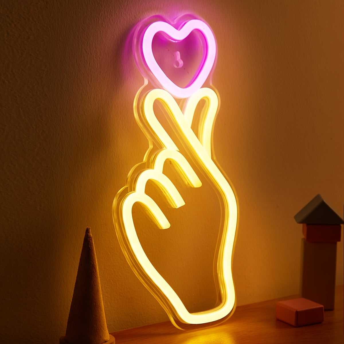 1pc LED Neon Sign Finger Heart Design
