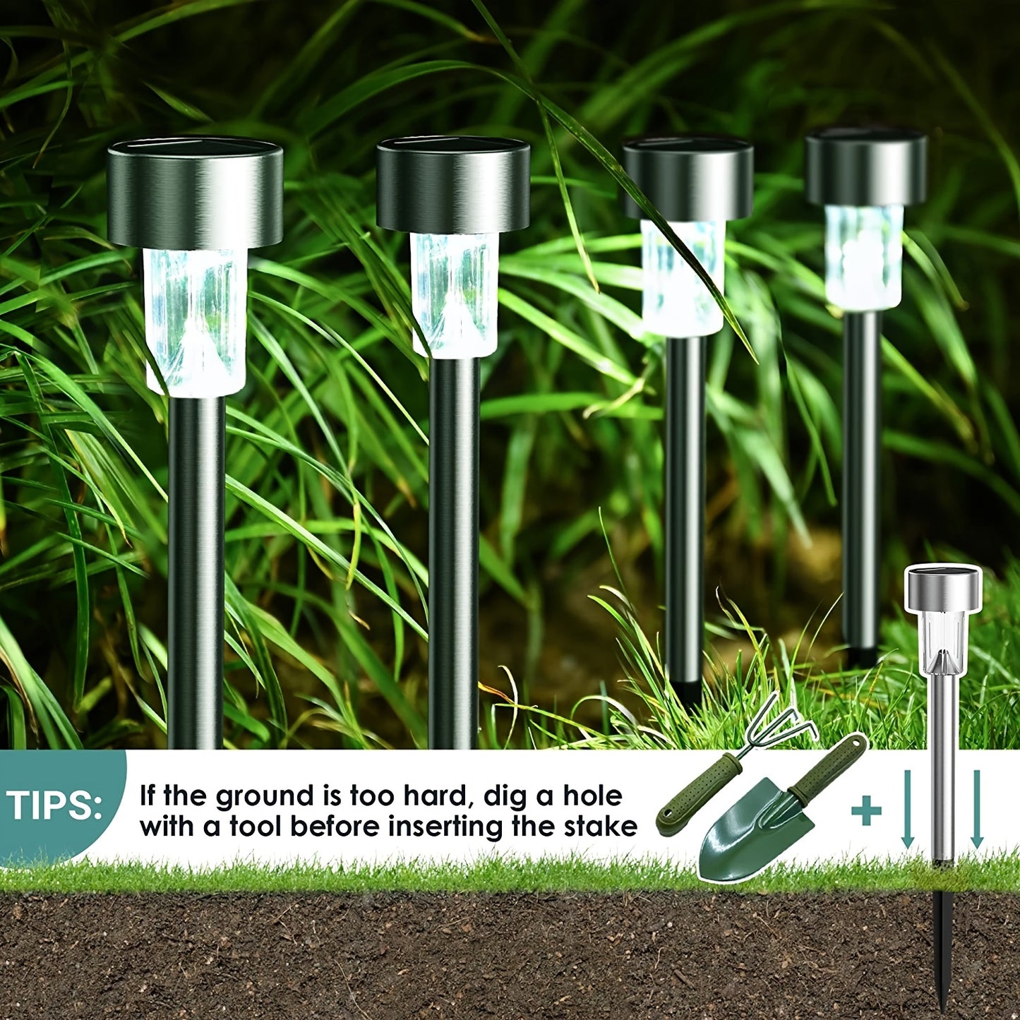 12 Pack Solar Outdoor Lights, Stainless Steel Solar Lights Outdoor Waterproof, LED Lights