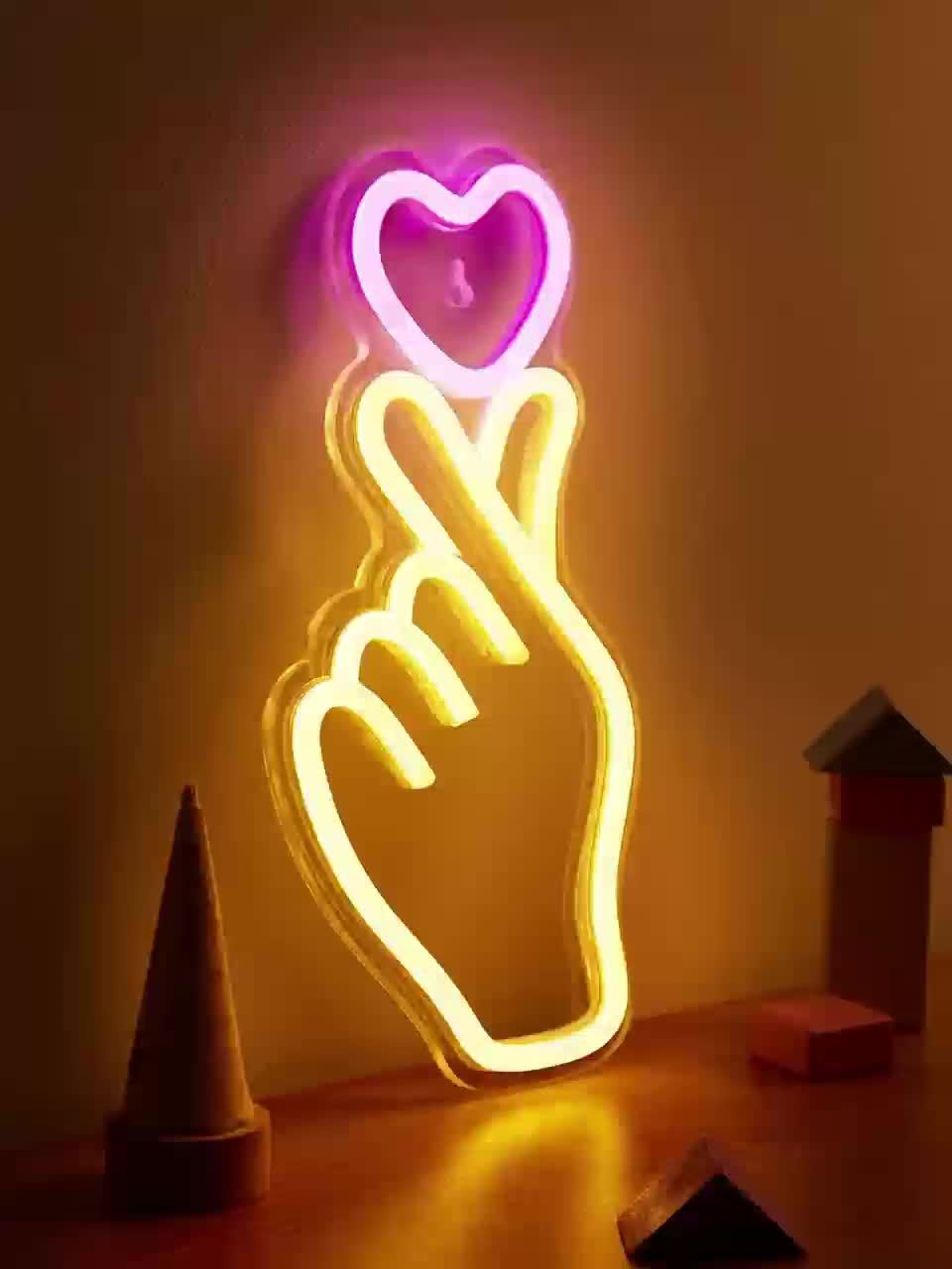 1pc LED Neon Sign Finger Heart Design