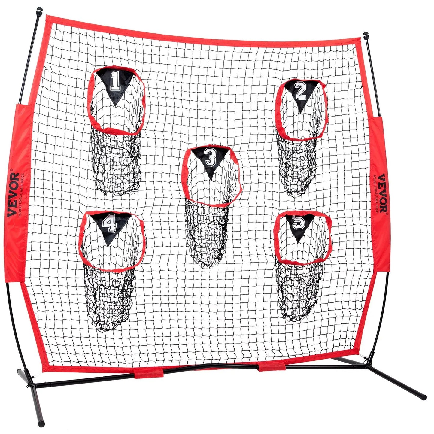 7 X 7 ft Red Football Trainer Throwing Net 5 Target Pockets Bow Frame Portable Carry Case Improves QB Accuracy Equipment
