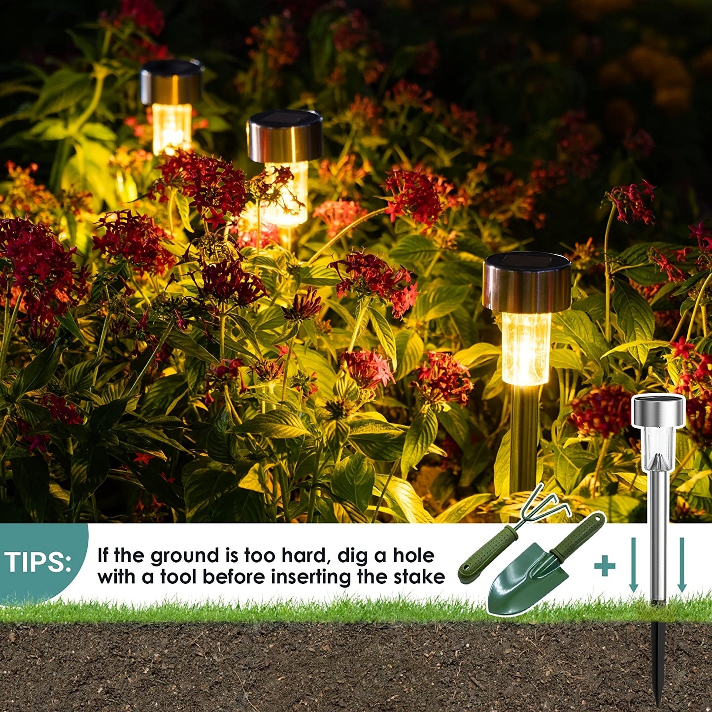 12 Pack Solar Outdoor Lights, Stainless Steel Solar Lights Outdoor Waterproof, LED Lights