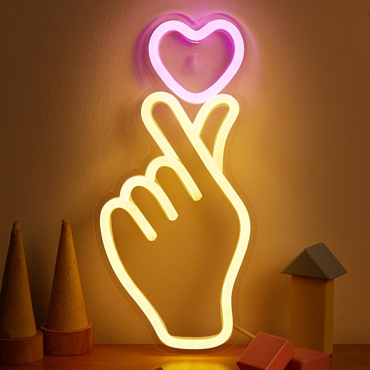 1pc LED Neon Sign Finger Heart Design