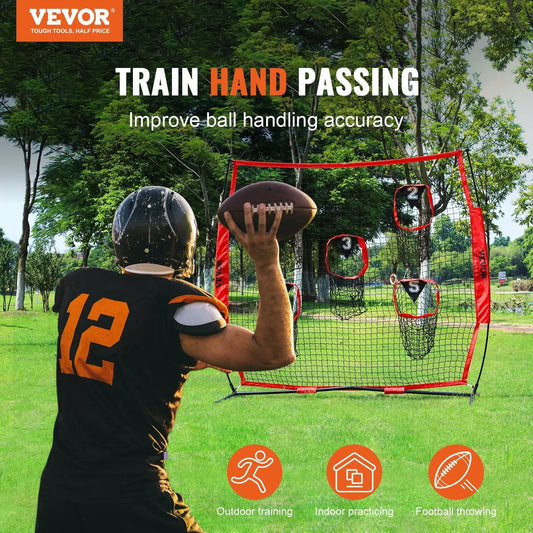 7 X 7 ft Red Football Trainer Throwing Net 5 Target Pockets Bow Frame Portable Carry Case Improves QB Accuracy Equipment