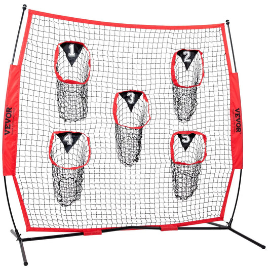 7 X 7 ft Red Football Trainer Throwing Net 5 Target Pockets Bow Frame Portable Carry Case Improves QB Accuracy Equipment