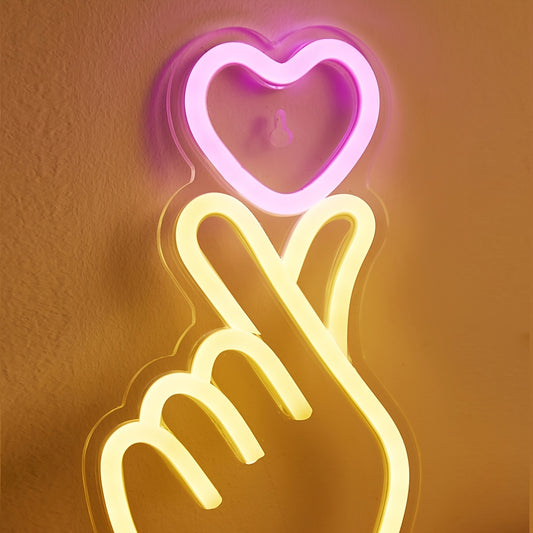 1pc LED Neon Sign Finger Heart Design