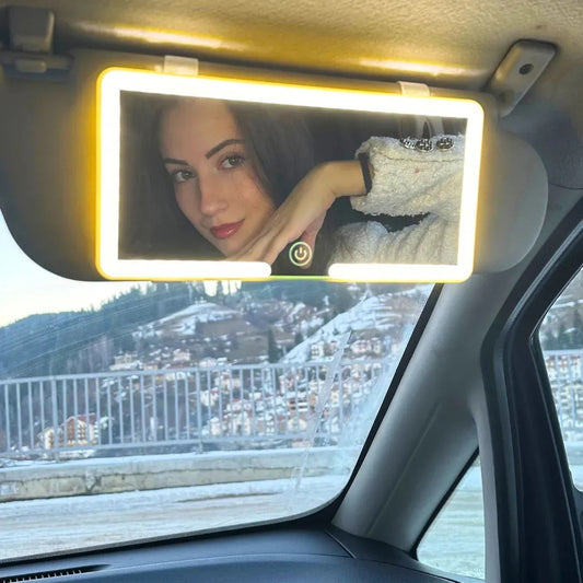 Car mounted makeup mirror, detachable with lights